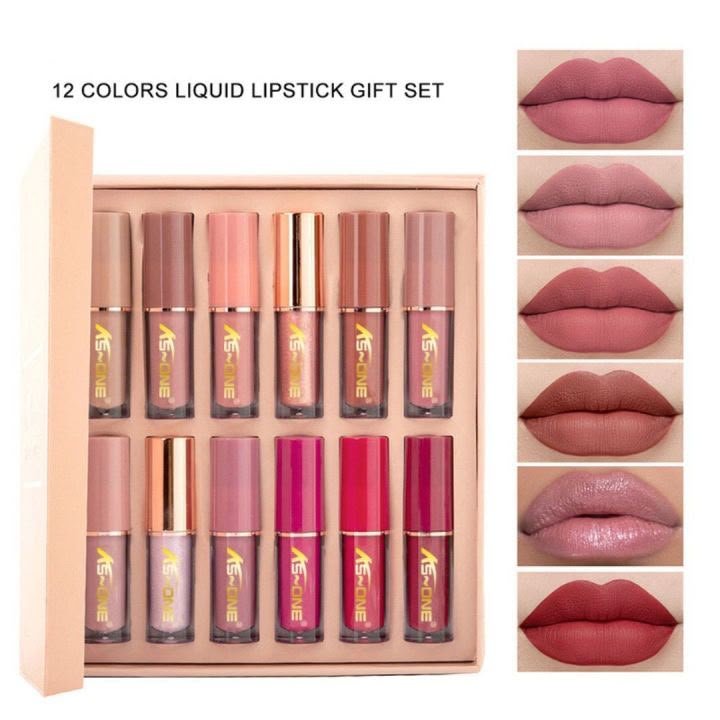 ME-ONE 12 Colors Liquid Lipstick Gift Set | The Love Lip Set | Matte + Glossy Nude & Red Shades | Long Lasting Waterproof